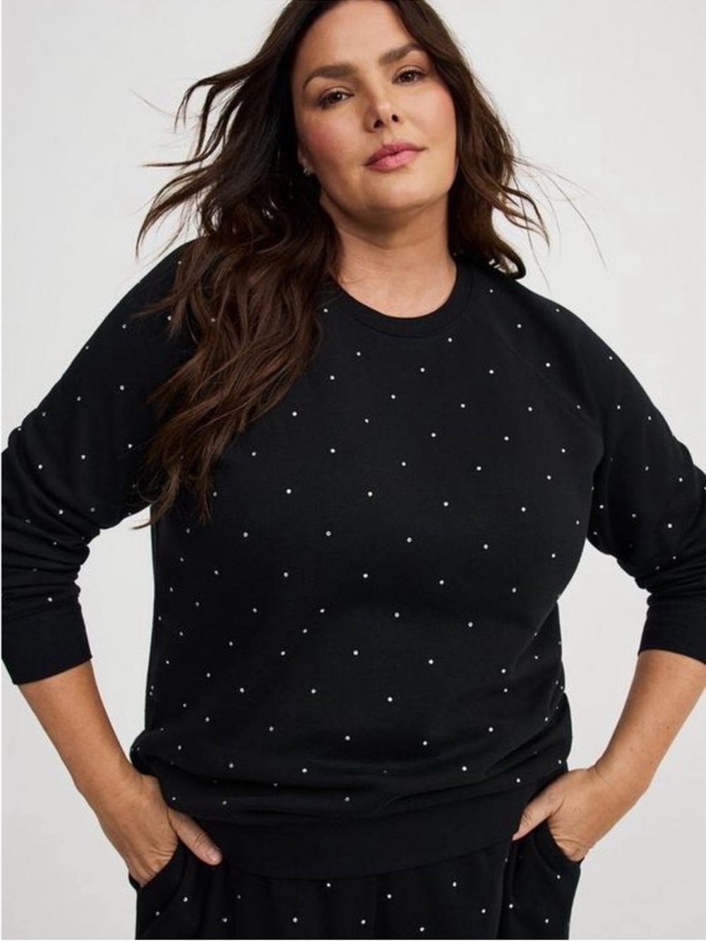 torrid Black Crewneck Sweatshirt with Silver Stud Dots